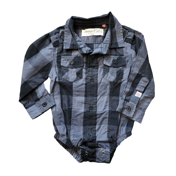 Grey/Black Button-Up Shirt Onesie, Kid's 6M - Picture 1 of 6
